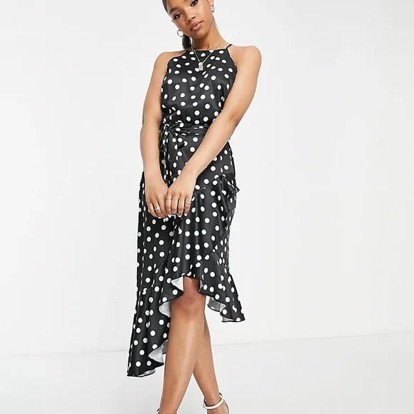 Polka Dot High Neck Ruffle Midi Dress Size 8 - Picture 5 of 6